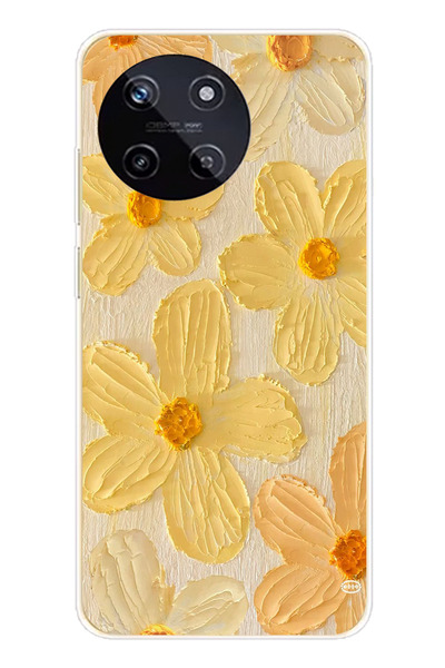 TechTree حافظة سيليكون متوافقة مع هاتف Realme 11 4G بلمسة الشمس صفراء ديزي مطبوع