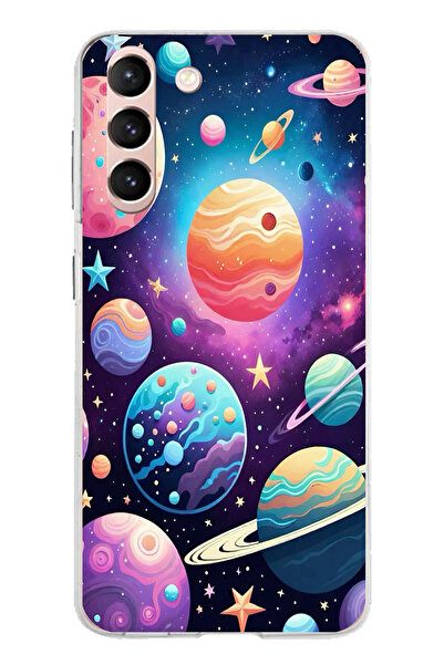 TechTree حافظة سيليكون مطبوع متوافقة مع هاتف سامسونج جالاكسي S21 بنمط الفضاء والكواكب والنجوم