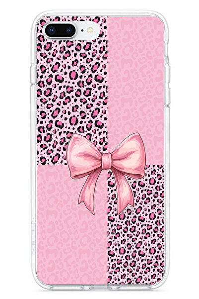 TechTree iPhone 7 Plus-8 Plus Compatible Pink Leopard Pattern and Ribbon Printed Silicone Case