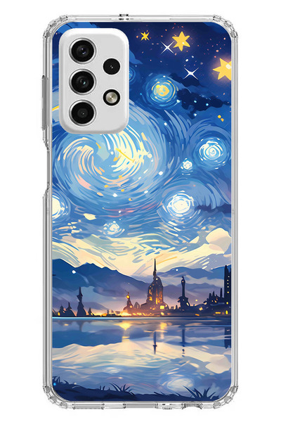 TechTree حافظة سيليكون متوافقة مع هاتف سامسونج جالاكسي A73 بتصميم السماء المرصعة بالنجوم وصورة مدينة مطبوع