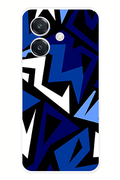 TechTree حافظة سيليكون متوافقة مع هاتف OPPO A3 ذات تصميم هندسي أزرق حديث مطبوع