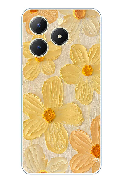 TechTree حافظة سيليكون متوافقة مع هاتف Realme C61 بلون أصفر ديزي مطبوع