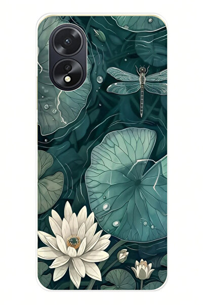 TechTree حافظة سيليكون متوافقة مع هاتف اوبو A38 على شكل زهرة اللوتس واليافوت مطبوع