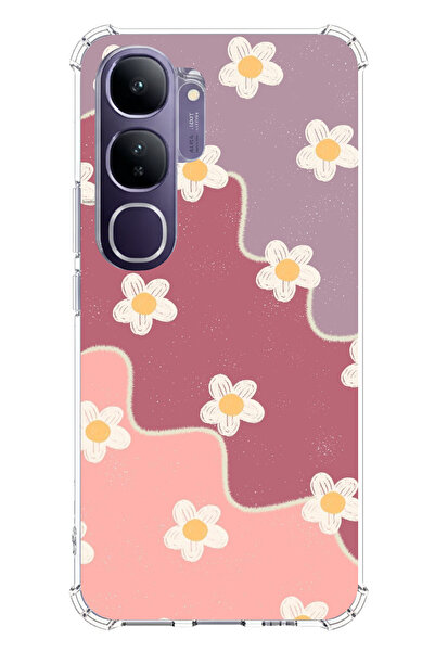 TechTree حافظة سيليكون متوافقة مع هاتف Vivo V40 Lite بلون الورد المجفف والليلكي المموج مطبوع