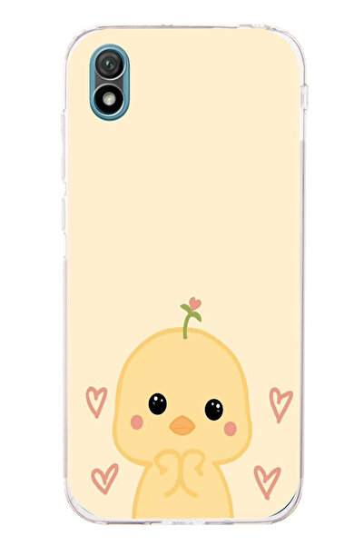 TechTree حافظة سيليكون مطبوع متوافقة مع هاتف Huawei Y5 2019 - Honor 8S بنمط كتكوت لطيف وقلب