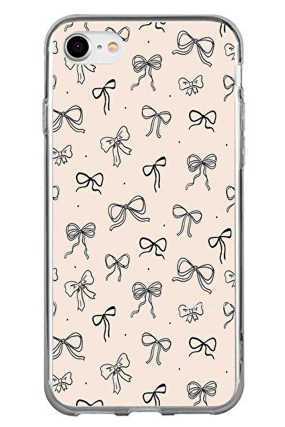 TechTree iPhone 7-8-Se 2020 Compatible Black Bow Patterned Cream Color Printe...