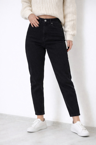 DELDNM Blugi Betty pentru femei, negri, talie înaltă Mom Jean, confortabili, ...