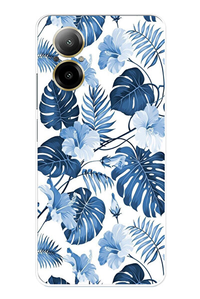 TechTree حافظة سيليكون مطبوع متوافقة مع ريلمي 12 لايت بنمط أوراق الشجر الزرقا...