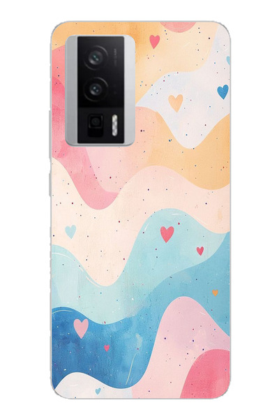 TechTree حافظة سيليكون متوافقة مع POCO F5 PRO بألوان الباستيل ومموجة وقلب مطبوع