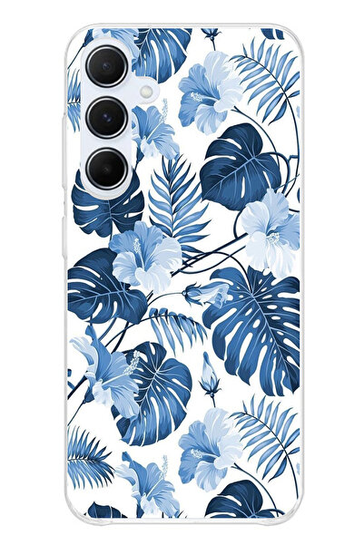 TechTree Blue Leaf and Flower Pattern Printed Silicone Case Compatible with Samsung Galaxy A55