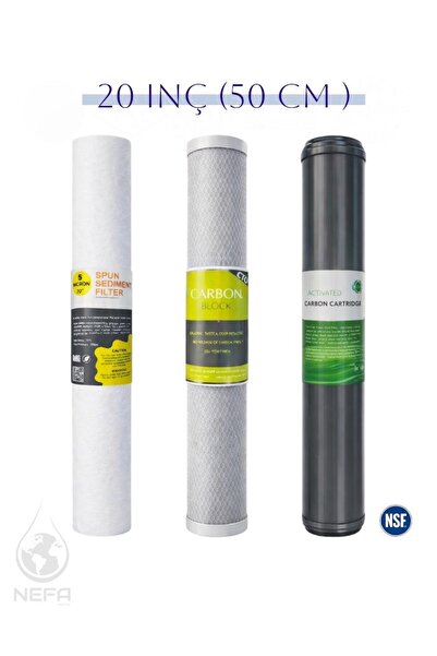Nefa 20 Inç Su Arıtma Cihazları Için 3 Lü Filtre Set (5 MİKRON+BLOK+GAC )