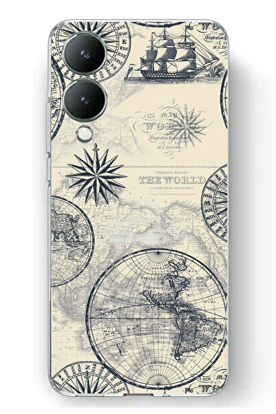 TechTree حافظة سيليكون متوافقة مع Vivo Y17s تحمل خريطة العالم القديمة والبوصل...