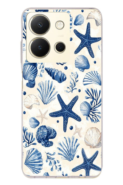 TechTree حافظة سيليكون مطبوع متوافقة مع Vivo Y36 بنمط صدفة البحر الزرقاء والنجمة