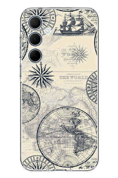 TechTree حافظة سيليكون متوافقة مع هاتف سامسونج جالاكسي A35 تحمل خريطة العالم ...