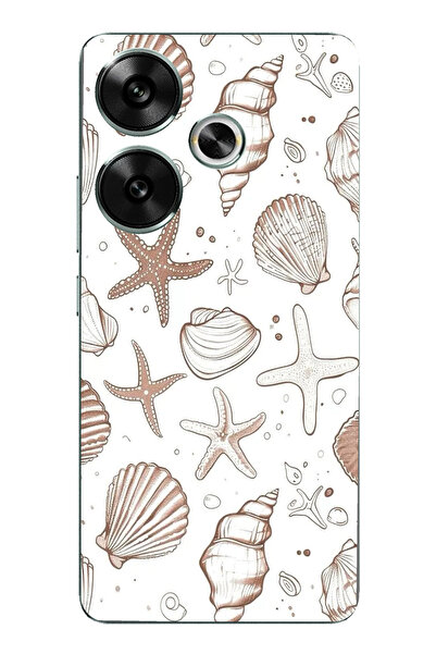 TechTree حافظة سيليكون مطبوع متوافقة مع POCO F6 مع نجم البحر البني والصدف