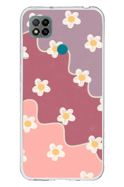 TechTree Redmi 9C / 10A Compatible Dusty Rose and Lilac Tone Wavy Daisy Printed Silicone Case