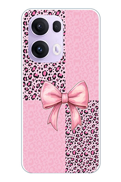 TechTree حافظة سيليكون متوافقة مع هاتف OPPO Reno 13 PRO بنمط الفهد الوردي وشريط مطبوع