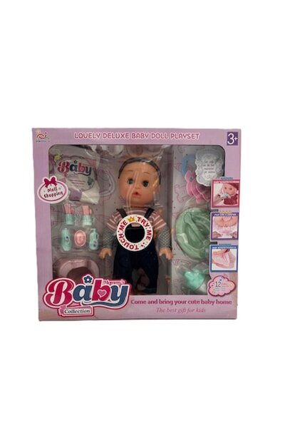 OEM Păpușă bebeluș cu accesorii, GHEMOTOC®, 33 cm, salopetă din denim