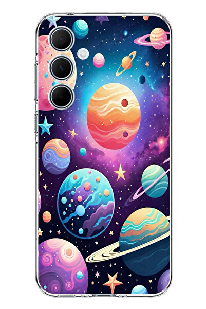 TechTree حافظة سيليكون مطبوع متوافقة مع هاتف سامسونج جالاكسي A35 بنمط الفضاء والكواكب والنجوم