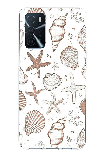 TechTree Oppo A16 Compatible Brown Starfish and Conch Printed Silicone Case