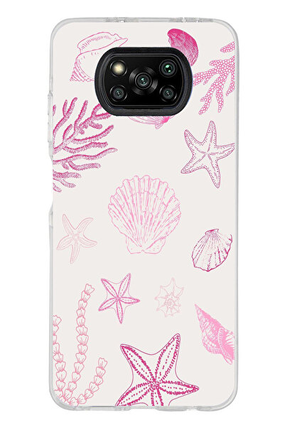 TechTree Poco X3-X3 PRO-NFC Uyumlu Pembe Deniz Yıldızı ve Kabuk Baskılı Silik...