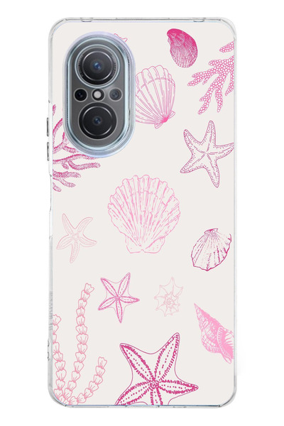TechTree Huawei Nova 9 Se Uyumlu Pembe Deniz Yıldızı ve Kabuk Baskılı Silikon...