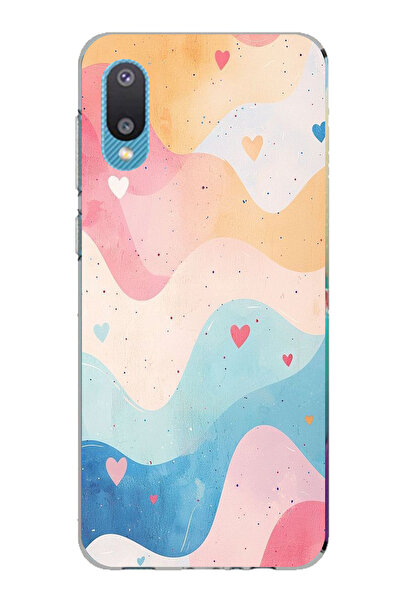 TechTree حافظة سيليكون متوافقة مع هاتف سامسونج جالاكسي A02 ذات ألوان باستيل ومموجة وقلب مطبوع