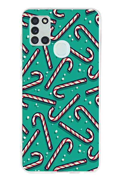 TechTree Samsung Galaxy A21S Compatible New Year's Spirit Candy Cane and Snowflake Printed Silicone Case