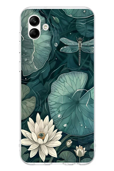 TechTree حافظة سيليكون متوافقة مع هاتف سامسونج جالاكسي A06 باللون الأخضر على شكل زهرة اللوتس واليافوت مطبوع