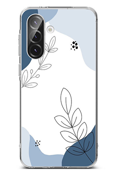 TechTree حافظة سيليكون متوافقة مع هاتف سامسونج جالاكسي A56 باللون الأزرق وخطوط نباتية مطبوع