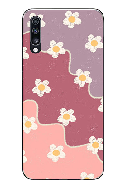 TechTree حافظة سيليكون متوافقة مع هاتف سامسونج جالاكسي A70 بلون الورد المجفف والأرجواني المموج مطبوع