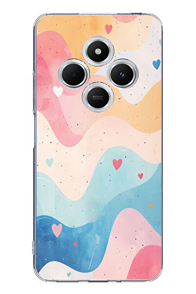 TechTree حافظة سيليكون متوافقة مع هاتف Redmi 14C ذات ألوان باستيل ومموجة وقلب...