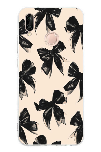 TechTree Huawei P20 Lite Compatible Black Bow Ribbon Printed Silicone Case