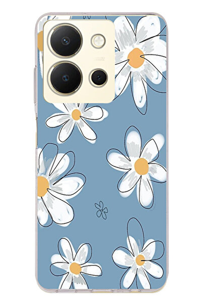 TechTree حافظة سيليكون متوافقة مع هاتف Vivo Y36 باللون الأزرق ديزي جاردن مطبوع