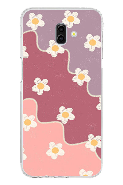 TechTree حافظة سيليكون متوافقة مع هاتف سامسونج جالاكسي J6 PLUS بلون الورد المجفف والليلكي المموج مطبوع