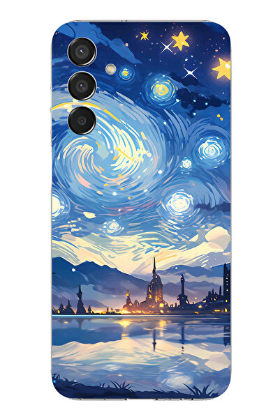 TechTree حافظة سيليكون متوافقة مع هاتف سامسونج جالاكسي M15 بتصميم السماء المرصعة بالنجوم وصورة مدينة مطبوع