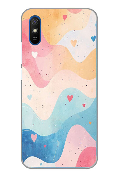 TechTree حافظة سيليكون متوافقة مع هاتف Redmi 9A ذات ألوان باستيل ومموجة وقلب ...