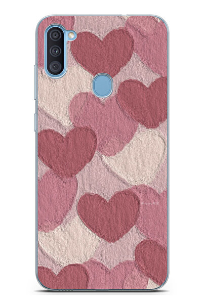 TechTree حافظة سيليكون مطبوع متوافقة مع هاتف سامسونج جالاكسي A11-M11 باللون الوردي الباستيل والقلب الوردي