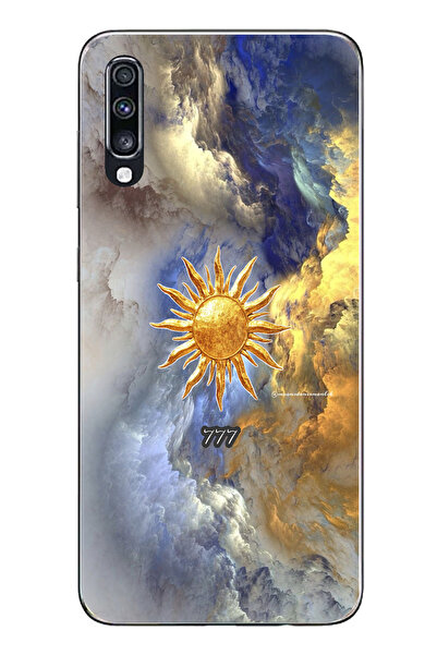 TechTree حافظة سيليكون متوافقة مع هاتف سامسونج جالاكسي A70 777 بتصميم الشمس والسحاب مطبوع