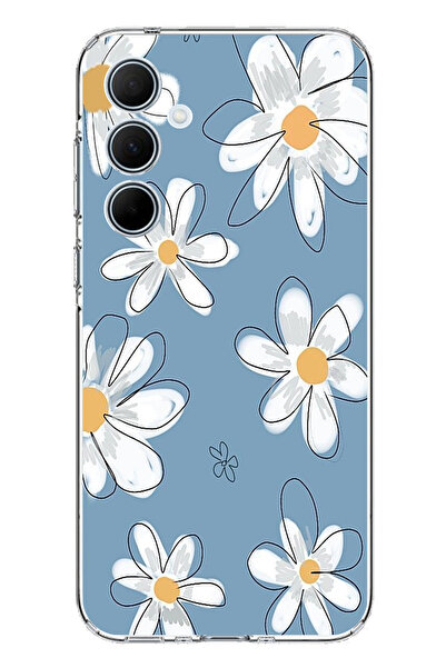 TechTree حافظة سيليكون متوافقة مع هاتف سامسونج جالاكسي A35 باللون الأزرق ديزي جاردن مطبوع