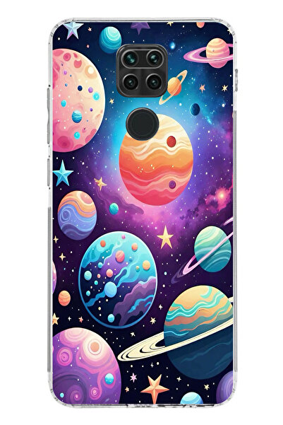 TechTree حافظة سيليكون مطبوع متوافقة مع هاتف Redmi Note 9 بنمط الفضاء والكواكب والنجوم