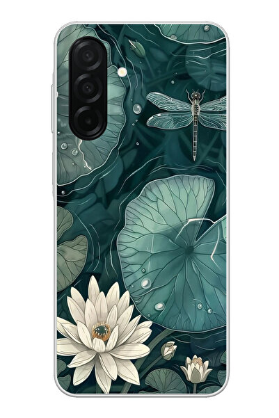 TechTree حافظة سيليكون متوافقة مع هاتف سامسونج جالاكسي A26 باللون الأخضر على شكل زهرة اللوتس واليافوت مطبوع