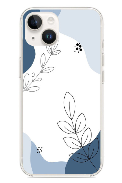 TechTree حافظة سيليكون متوافقة مع هاتف iPhone 13-14 باللون الأزرق وخطوط نباتي...