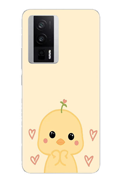 TechTree حافظة سيليكون مطبوع متوافقة مع POCO F5 PRO بنمط كتكوت لطيف وقلب