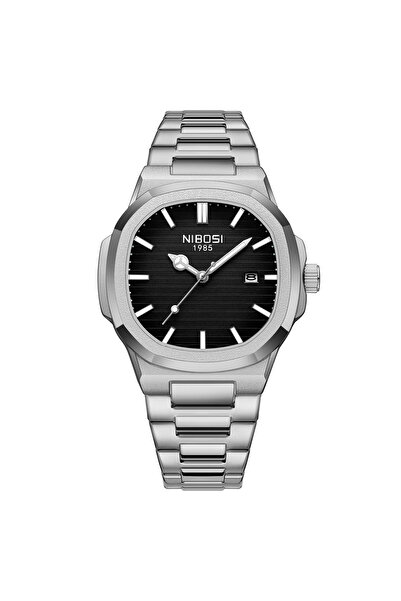 Nibosi Ceas bărbătesc cuarț analogic la modă, elegant, argintiu, negru