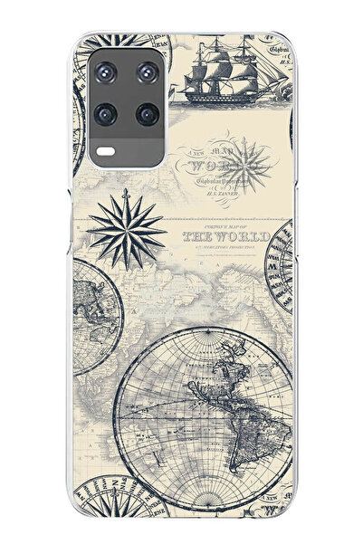 TechTree حافظة سيليكون متوافقة مع هاتف OPPO A54 تحمل خريطة العالم القديمة وال...