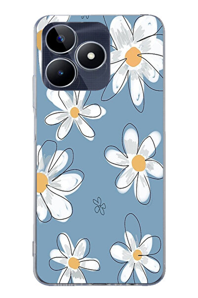 TechTree حافظة سيليكون متوافقة مع هاتف Realme C53 باللون الأزرق ديزي جاردن مطبوع