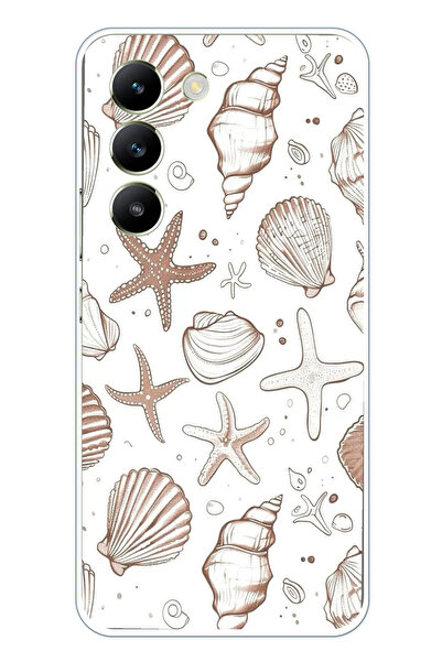 TechTree حافظة سيليكون مطبوع متوافقة مع هاتف Vivo V30 Lite مع نجم البحر البني...