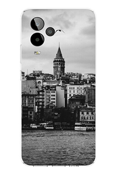 TechTree حافظة سيليكون مطبوع متوافقة مع جوال جنرال موبايل GM 24 PRO مع إطلالة على برج غالاتا والبحر