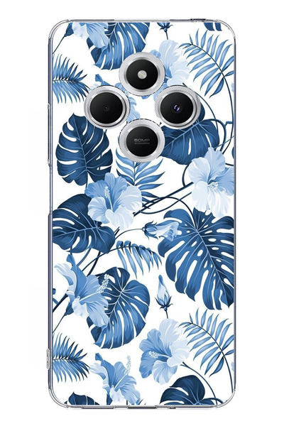 TechTree حافظة سيليكون مطبوع متوافقة مع Redmi 14C بنمط أوراق الشجر الزرقاء وا...